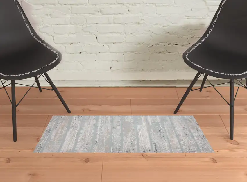 Blue Abstract Distressed Area Rug Photo 2