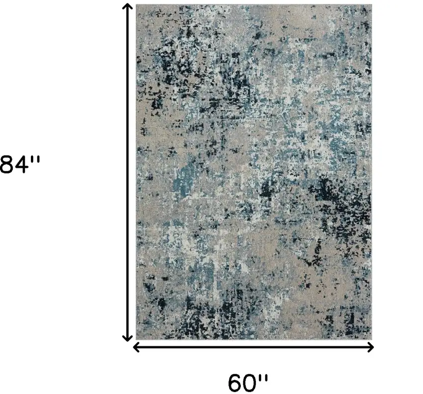 Blue Abstract Distressed Washable Area Rug Photo 10