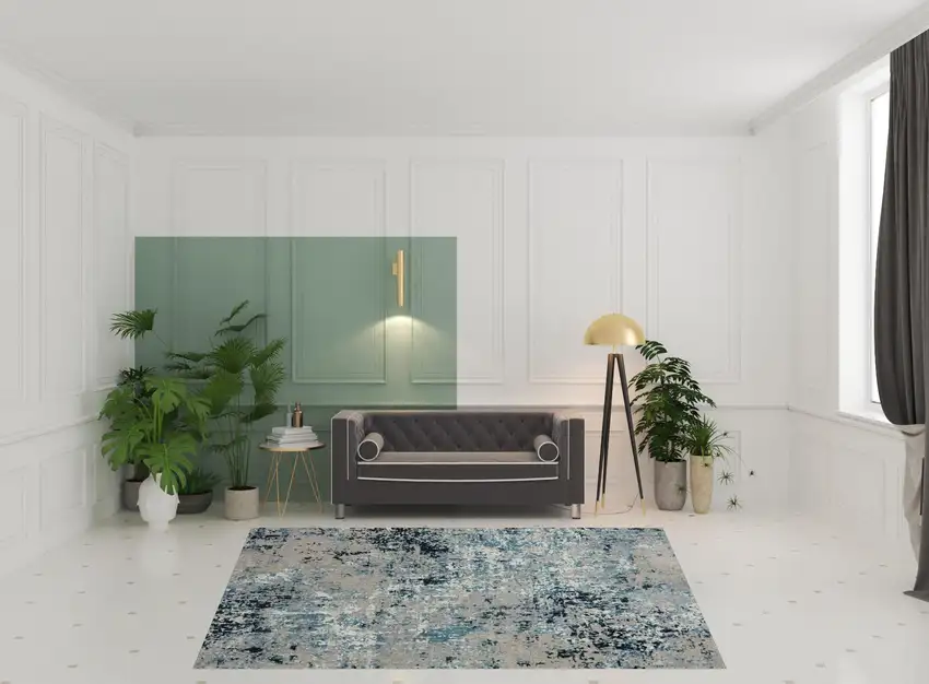 Blue Abstract Distressed Washable Area Rug Photo 2