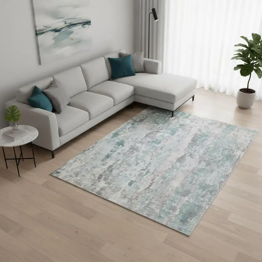 Blue Abstract Hand Loomed Area Rug Photo 2