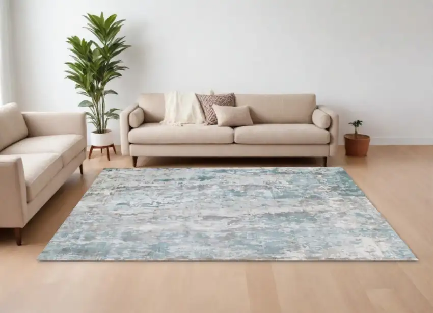 Blue Abstract Hand Loomed Area Rug Photo 2