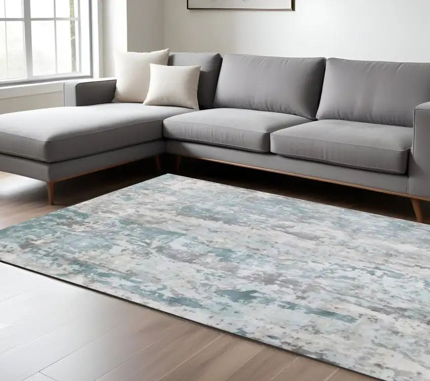 Blue Abstract Hand Loomed Area Rug Photo 1