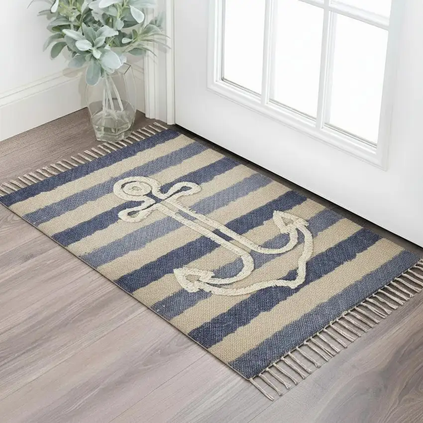 Blue Abstract Hand Woven Area Rug Photo 1