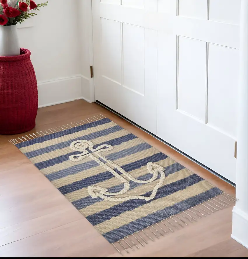 Blue Abstract Hand Woven Area Rug Photo 1
