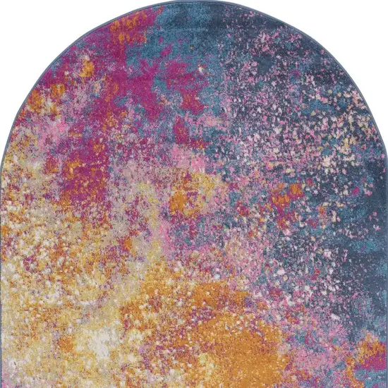 Blue Abstract Oval Rug Photo 3