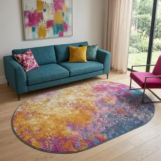 Blue Abstract Oval Rug Photo 1
