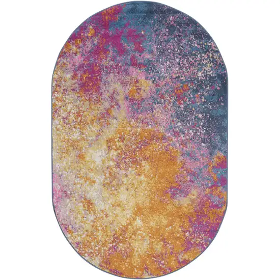 Blue Abstract Oval Rug Photo 4
