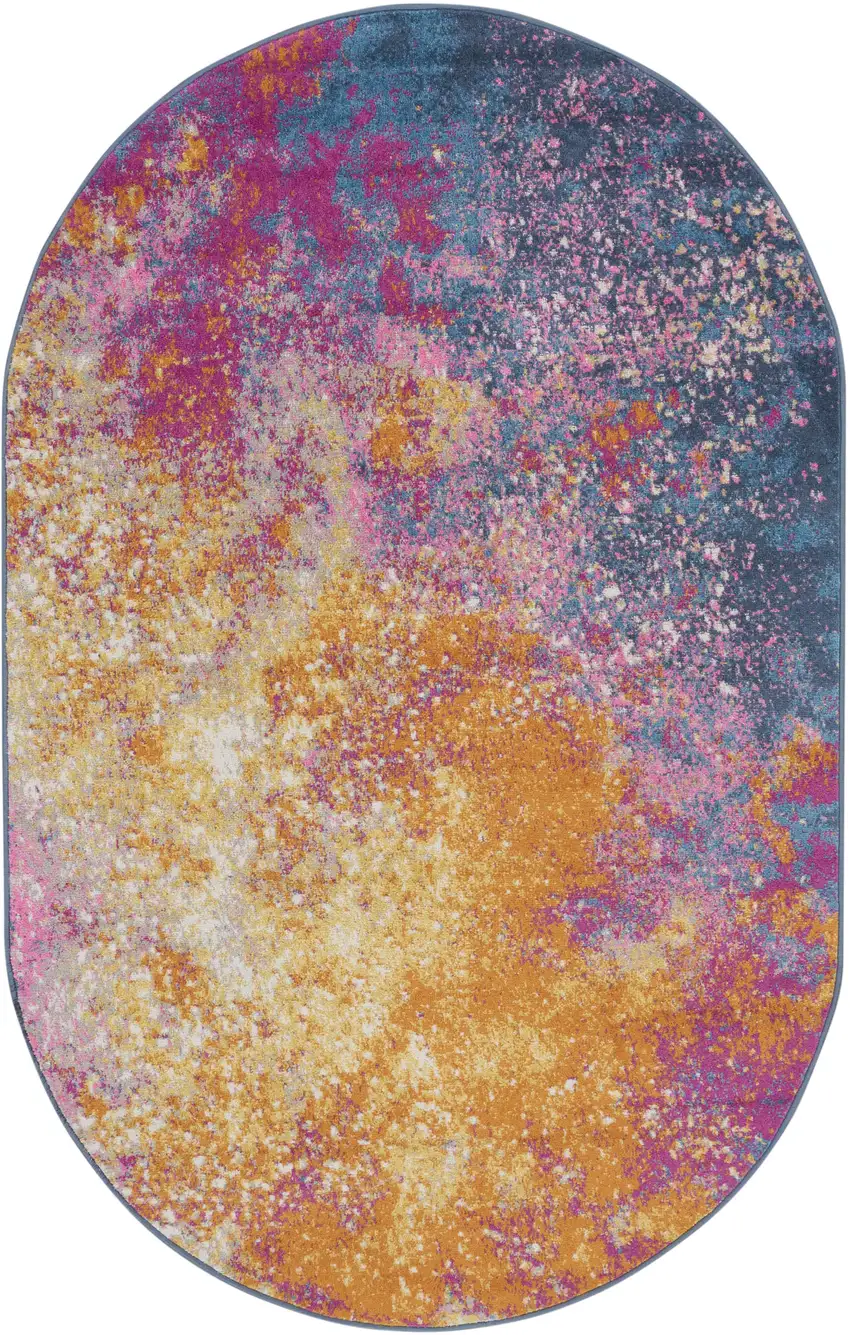 Blue Abstract Oval Rug Photo 4