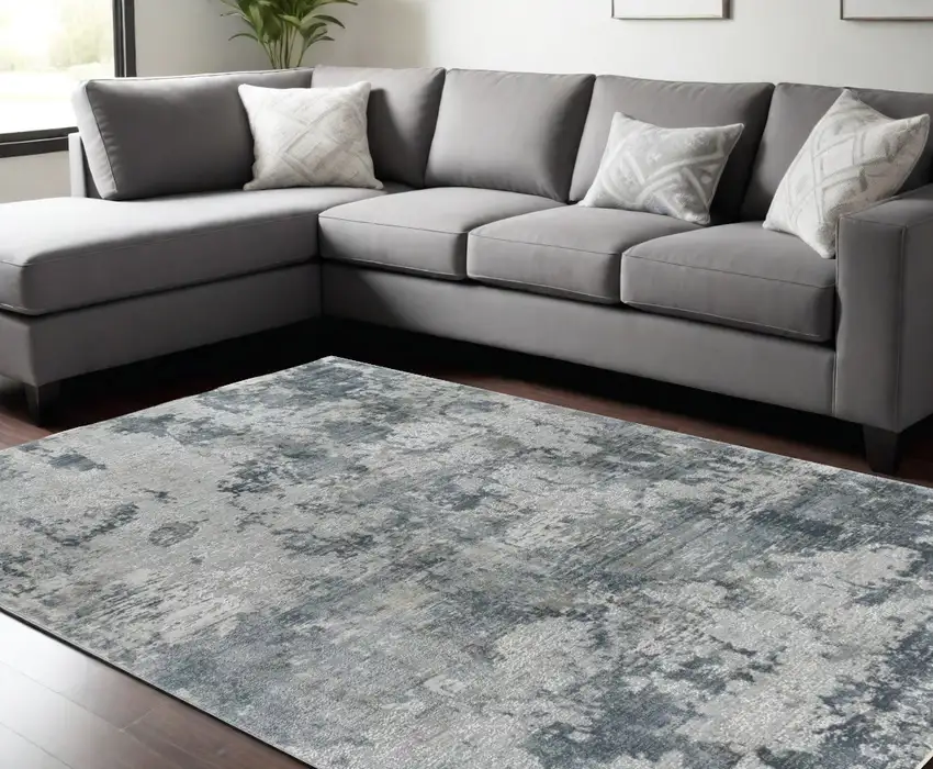 Blue Abstract Power Loom Area Rug Photo 1