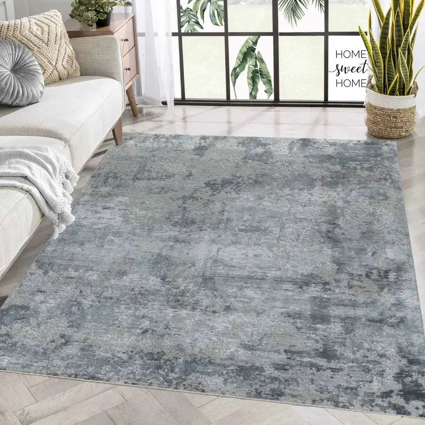 Blue Abstract Power Loom Area Rug Photo 9