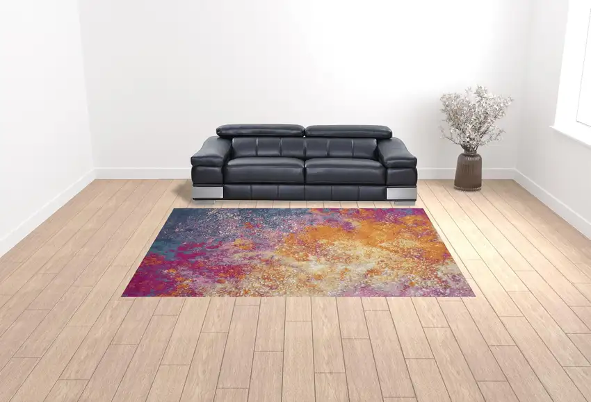 Blue Abstract Power Loom Area Rug Photo 2