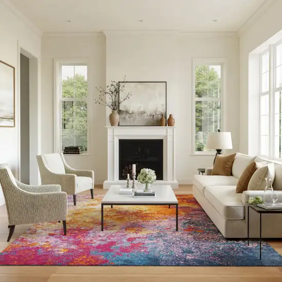 Blue Abstract Power Loom Area Rug Photo 3