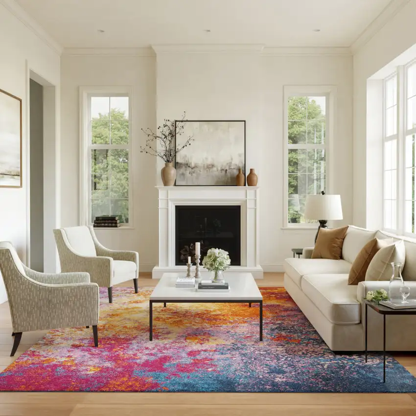 Blue Abstract Power Loom Area Rug Photo 3