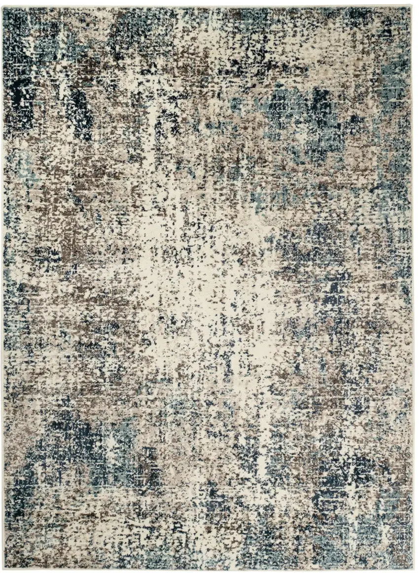 Ivory Blue and Gray Abstract Power Loom Area Rug Photo 2