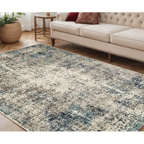 Ivory Blue and Gray Abstract Power Loom Area Rug Photo 1