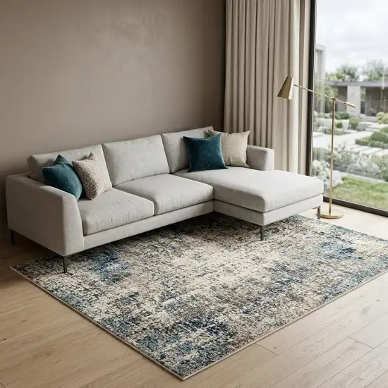 Ivory Blue and Gray Abstract Power Loom Area Rug Photo 1