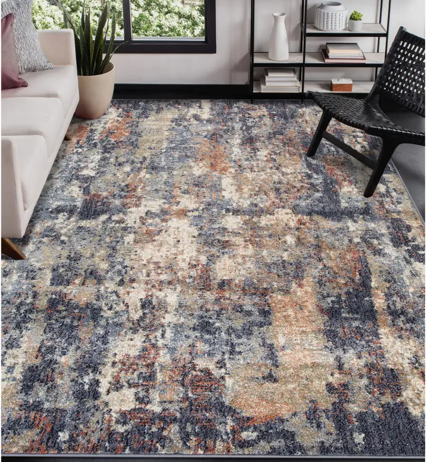 Blue Abstract Power Loom Area Rug Photo 5