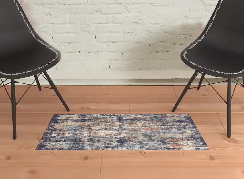 Blue Abstract Power Loom Area Rug Photo 2