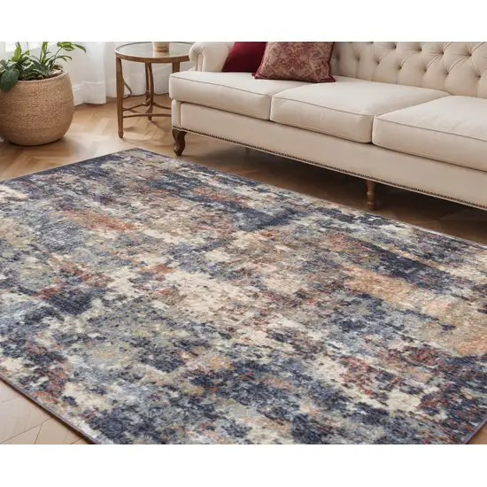 Ivory Navy and Orange Abstract Power Loom Area Rug Photo 1