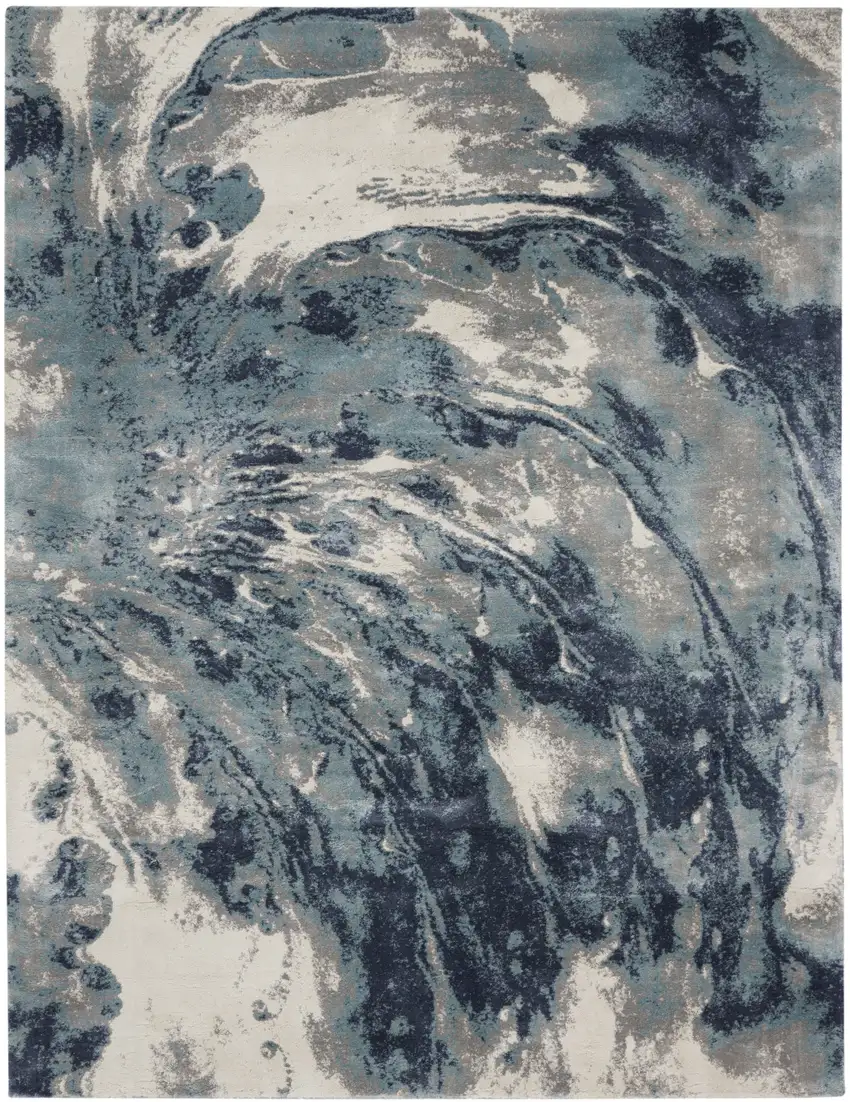 Blue Abstract Power Loom Area Rug Photo 2