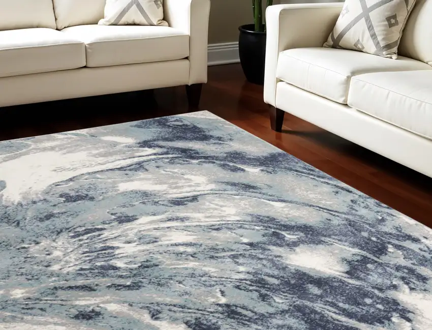 Blue Abstract Power Loom Area Rug Photo 2