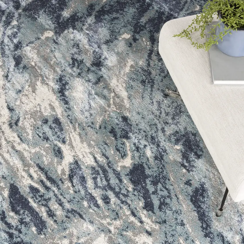 Blue Abstract Power Loom Area Rug Photo 4