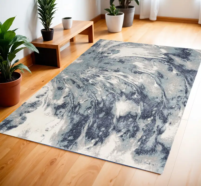 Blue Abstract Power Loom Area Rug Photo 1
