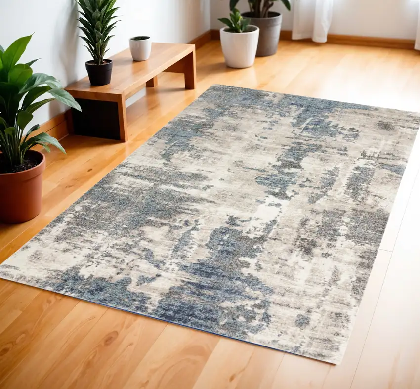 Blue Abstract Power Loom Area Rug Photo 1