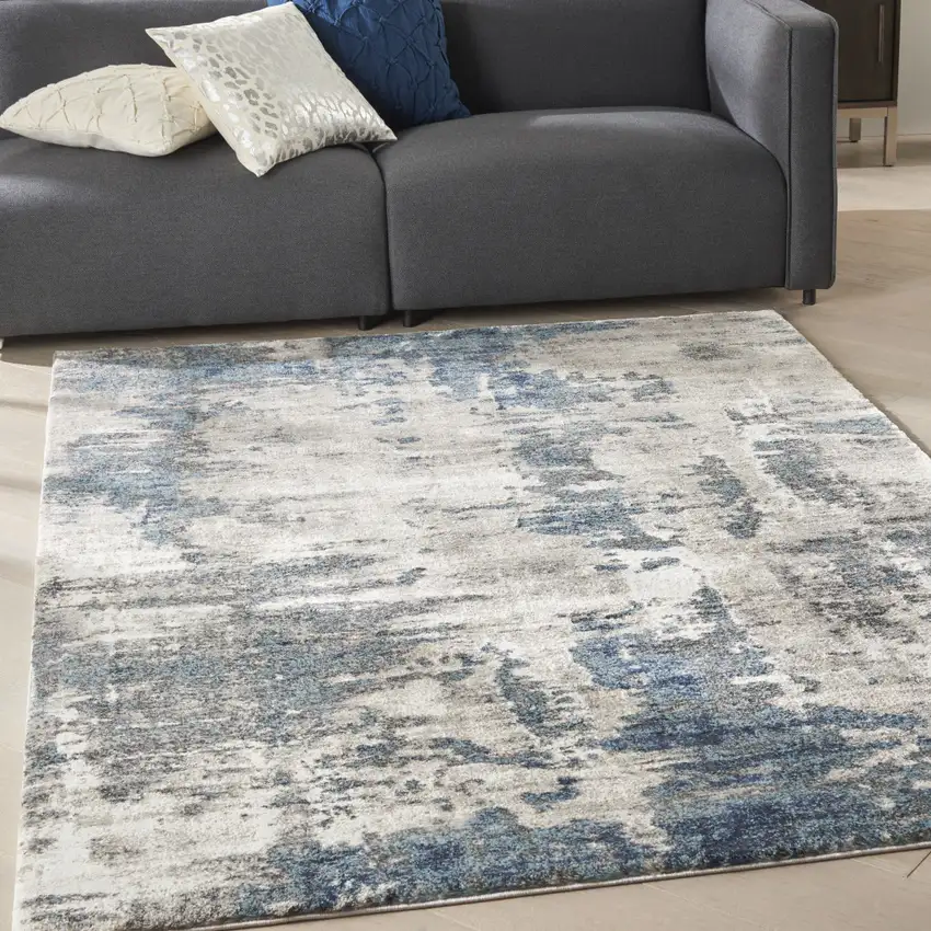 Blue Abstract Power Loom Area Rug Photo 3