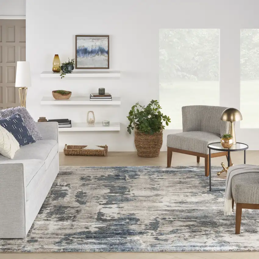 Blue Abstract Power Loom Area Rug Photo 5