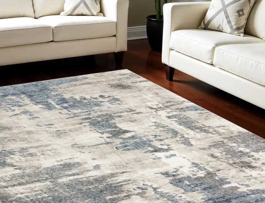 Blue Abstract Power Loom Area Rug Photo 1