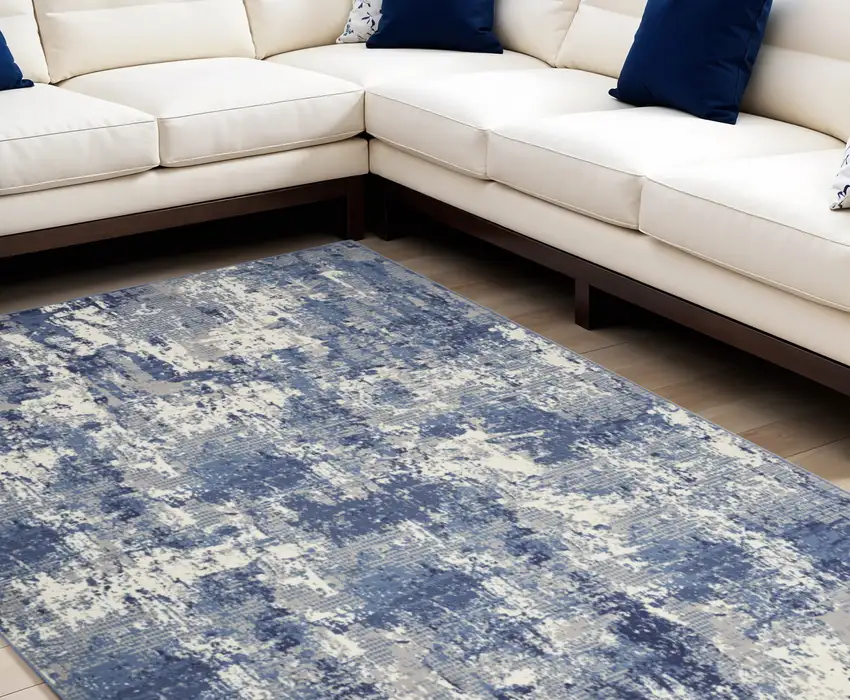 Blue Abstract Power Loom Area Rug Photo 1