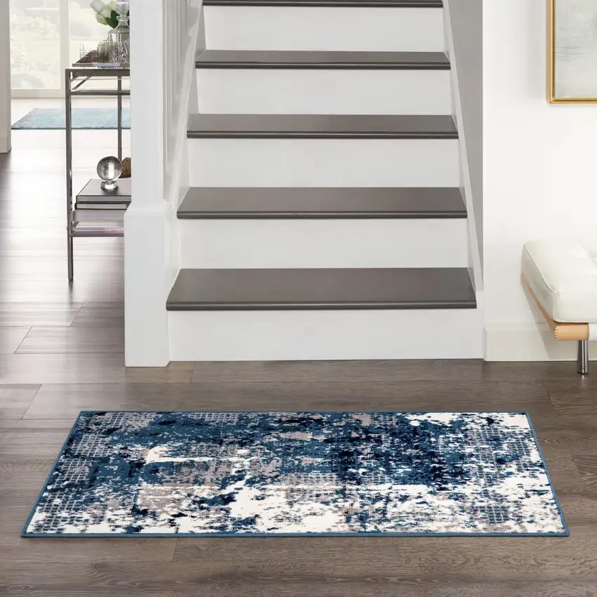 Blue Abstract Power Loom Area Rug Photo 5