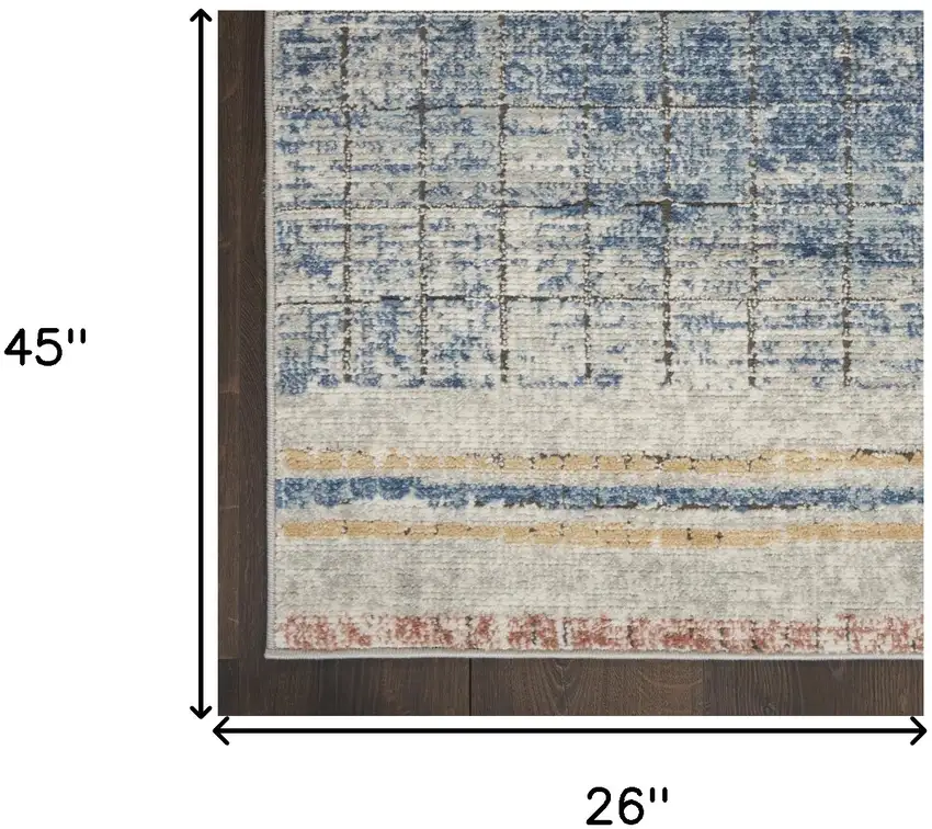 Blue Abstract Power Loom Distressed Non Skid Area Rug Photo 6