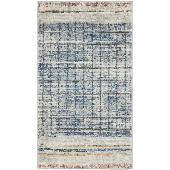 Blue Abstract Power Loom Distressed Non Skid Area Rug Photo 5