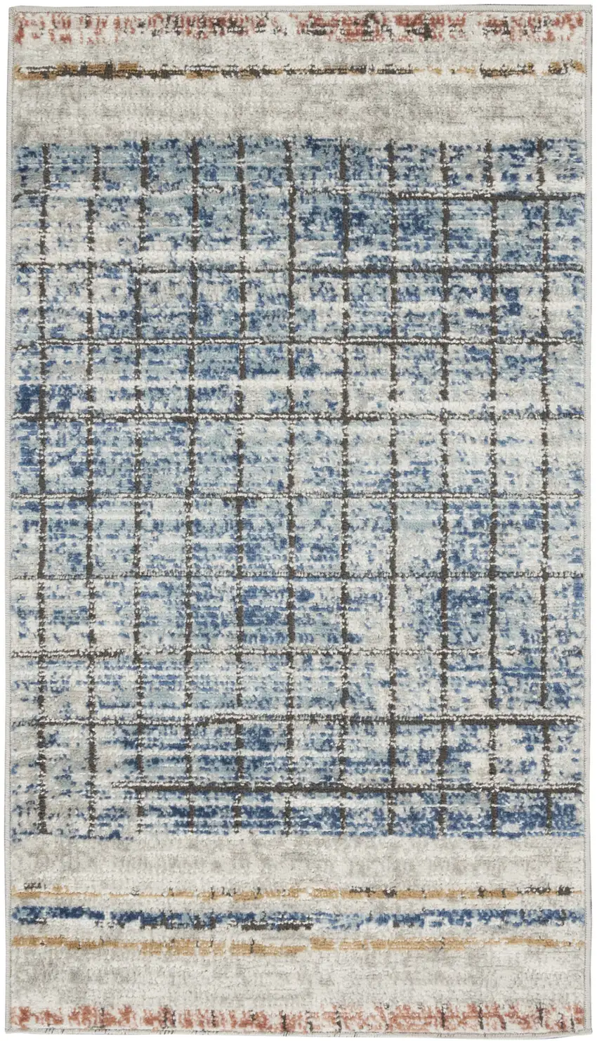 Blue Abstract Power Loom Distressed Non Skid Area Rug Photo 5