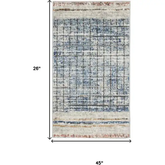 Blue Abstract Power Loom Distressed Non Skid Area Rug Photo 3