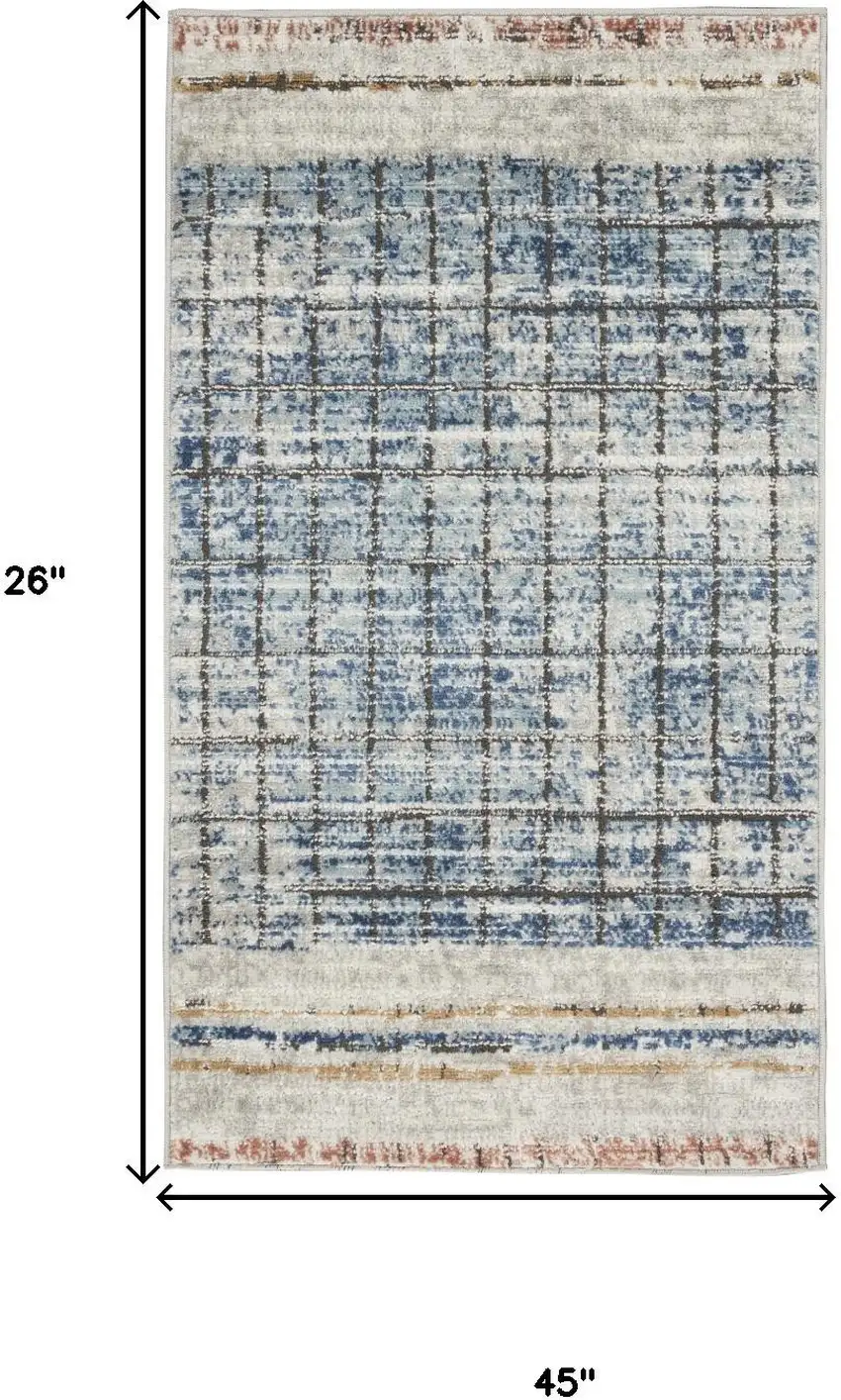 Blue Abstract Power Loom Distressed Non Skid Area Rug Photo 3
