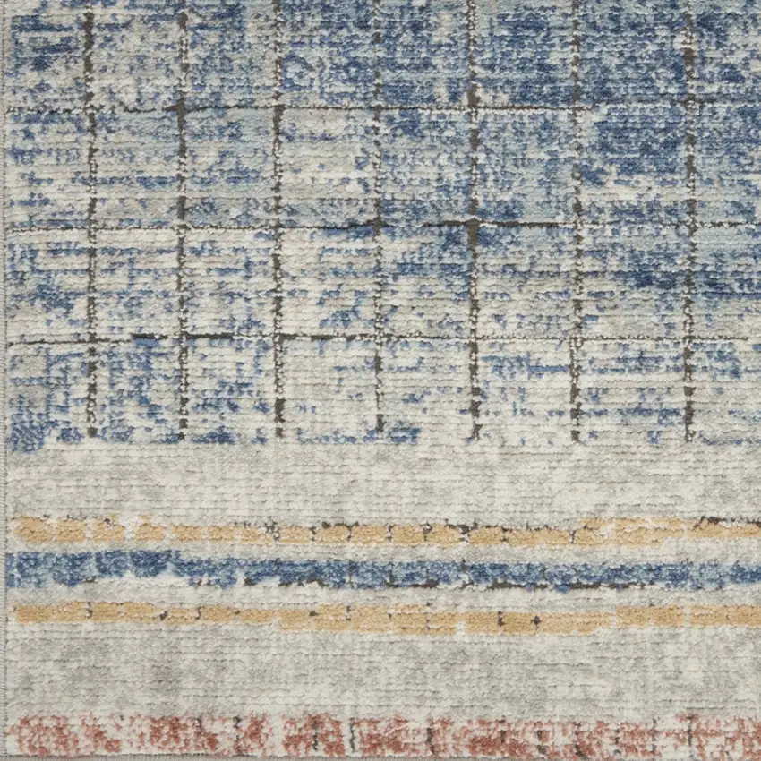 Blue Abstract Power Loom Distressed Non Skid Area Rug Photo 5