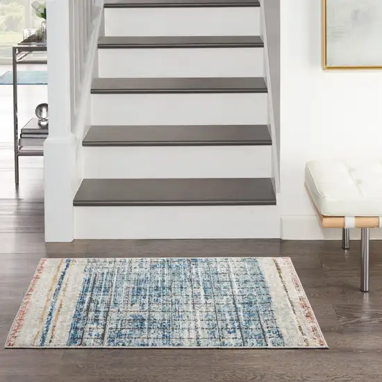 Blue Abstract Power Loom Distressed Non Skid Area Rug Photo 3