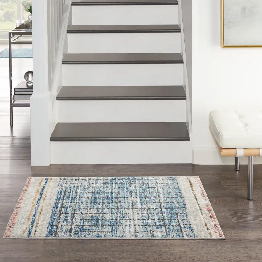 Blue Abstract Power Loom Distressed Non Skid Area Rug Photo 3