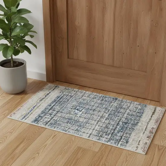 Blue Abstract Power Loom Distressed Non Skid Area Rug Photo 1