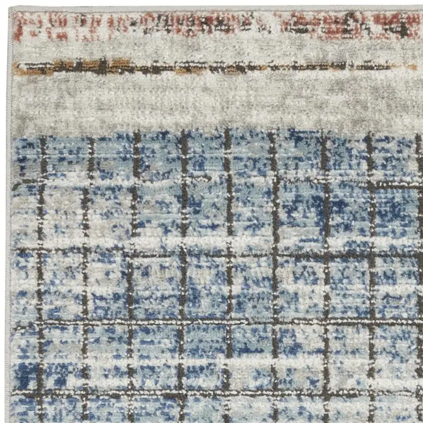 Blue Abstract Power Loom Distressed Non Skid Area Rug Photo 4