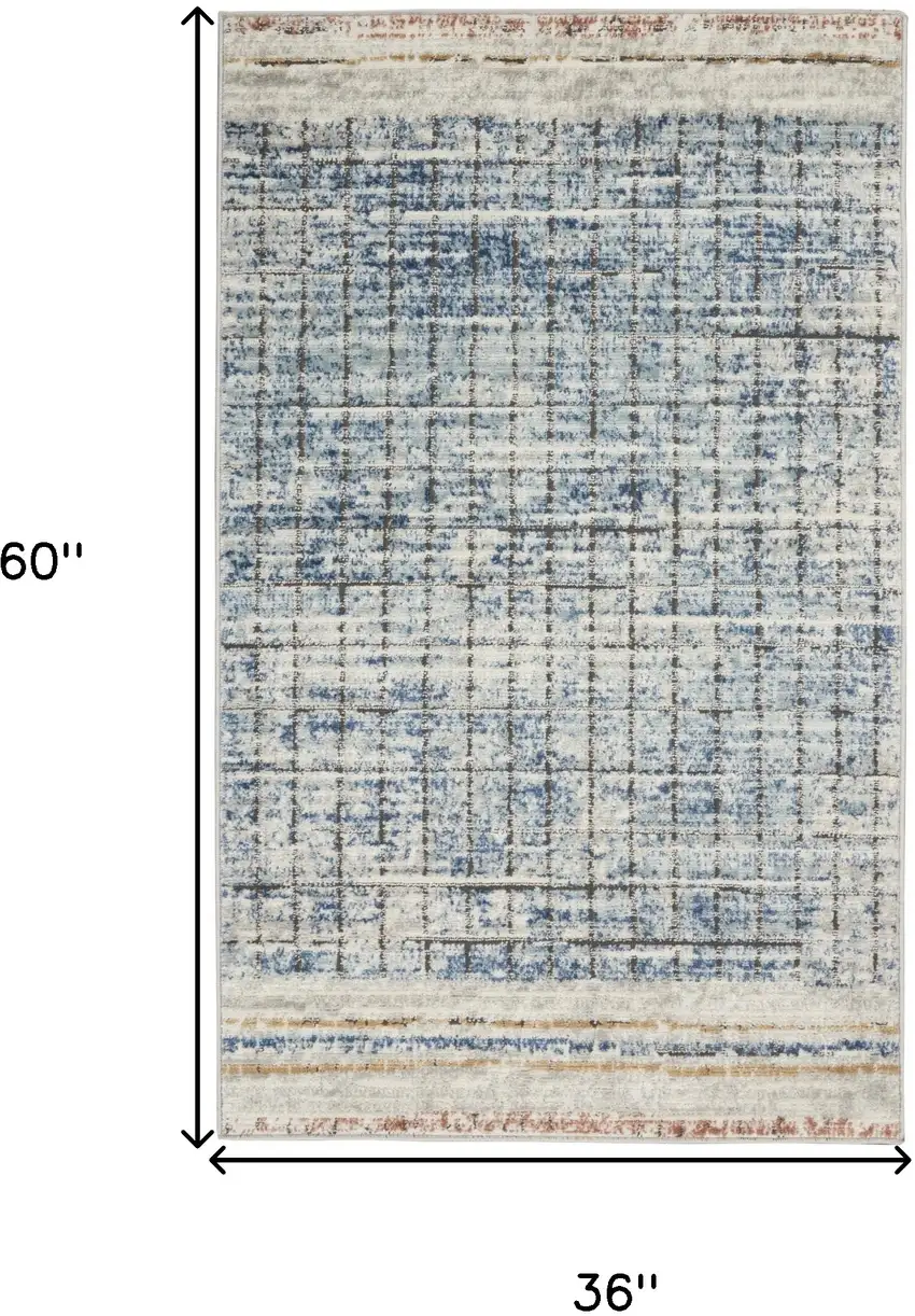 Blue Abstract Power Loom Distressed Non Skid Area Rug Photo 5