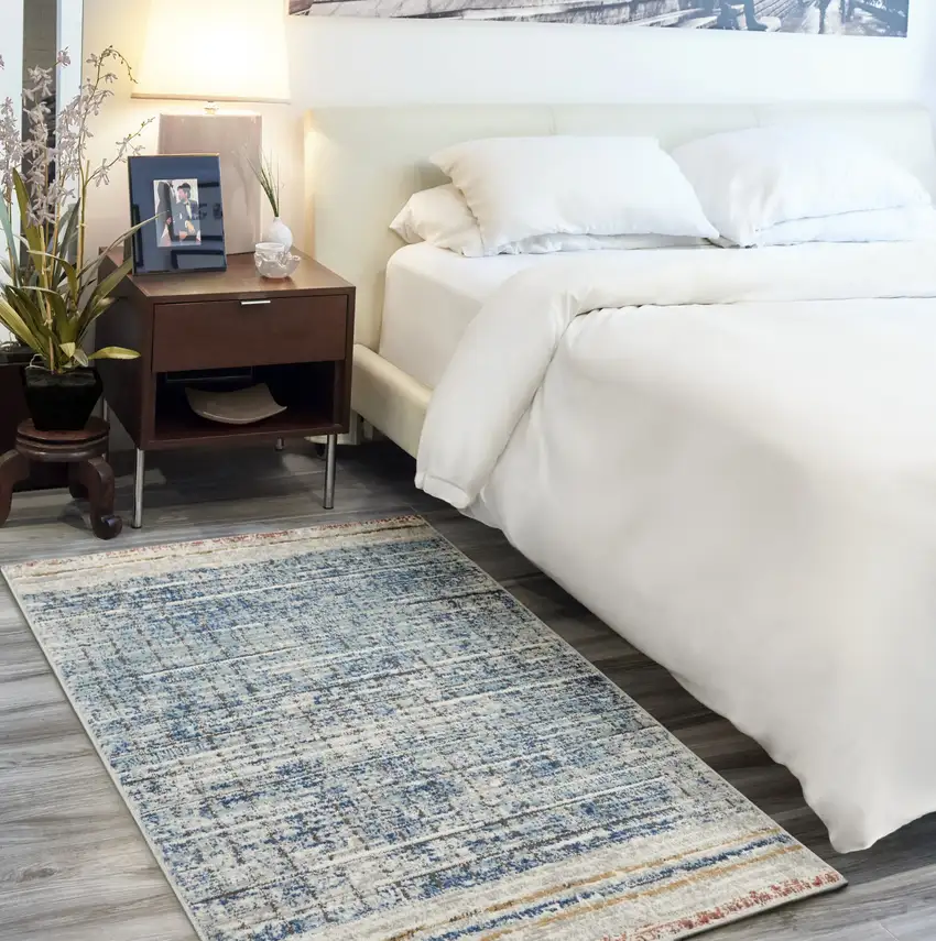 Blue Abstract Power Loom Distressed Non Skid Area Rug Photo 8