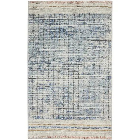 Blue Abstract Power Loom Distressed Non Skid Area Rug Photo 9