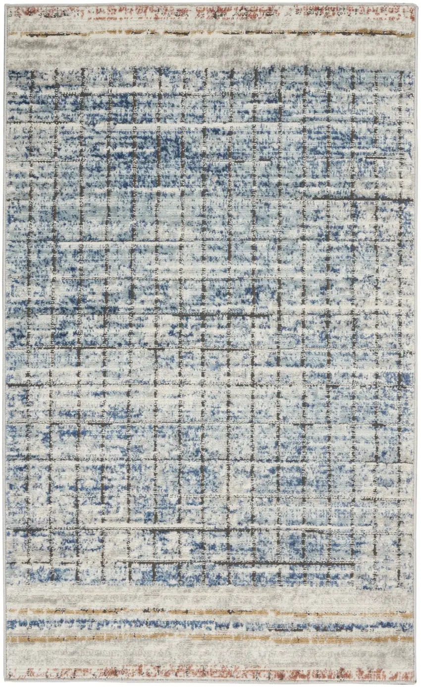 Blue Abstract Power Loom Distressed Non Skid Area Rug Photo 1