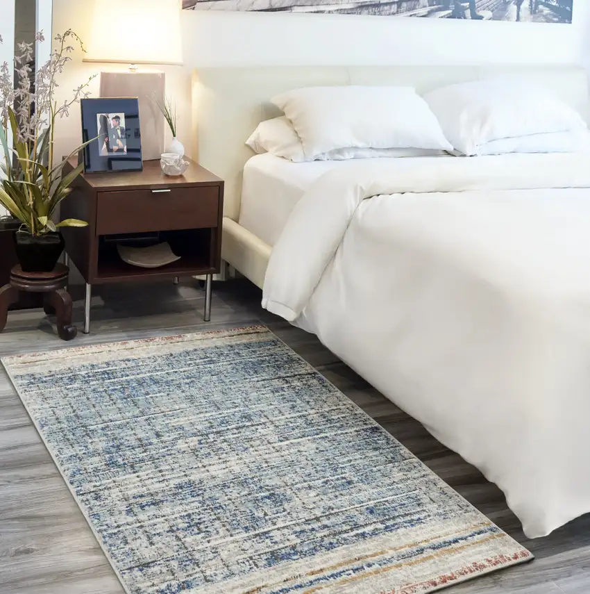 Blue Abstract Power Loom Distressed Non Skid Area Rug Photo 3