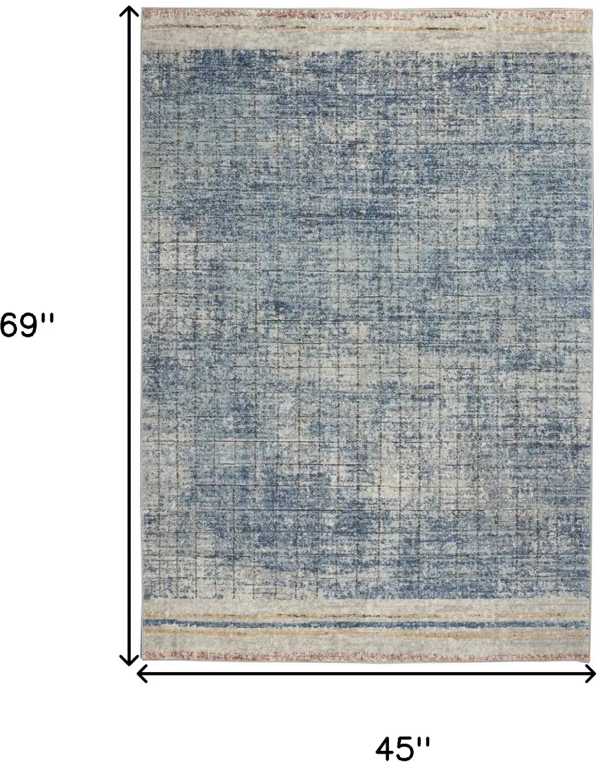 Blue Abstract Power Loom Distressed Non Skid Area Rug Photo 5