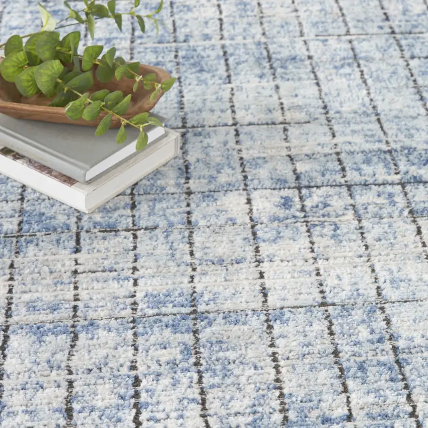 Blue Abstract Power Loom Distressed Non Skid Area Rug Photo 4